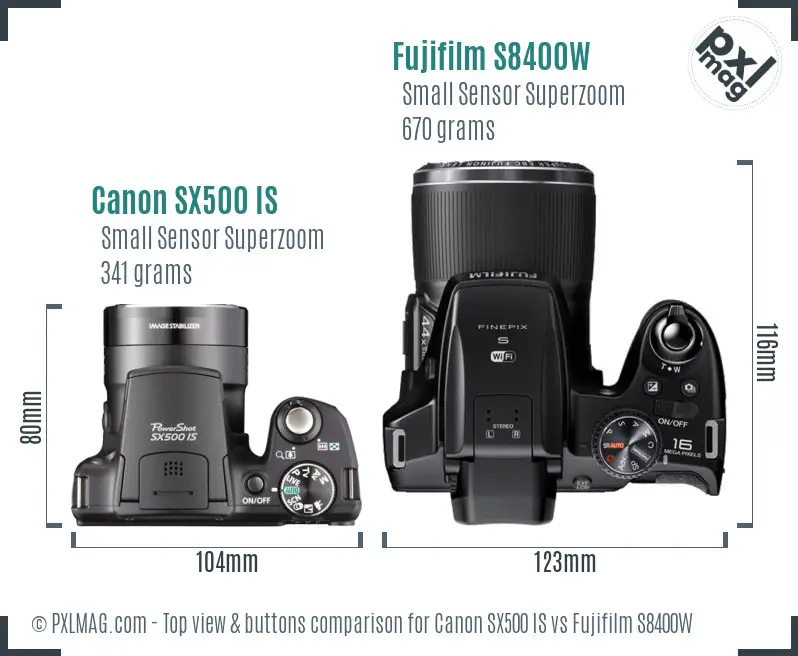 Canon SX500 IS vs Fujifilm S8400W top view buttons comparison