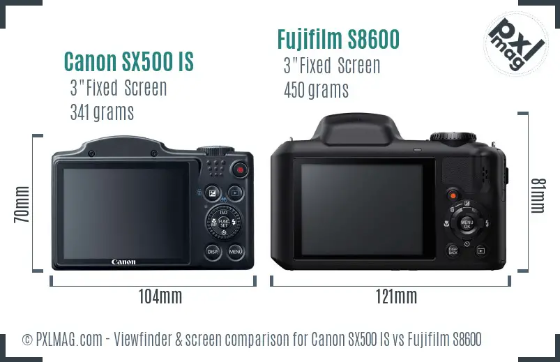 Canon SX500 IS vs Fujifilm S8600 Screen and Viewfinder comparison