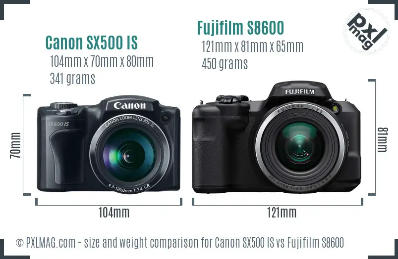 Canon SX500 IS vs Fujifilm S8600 size comparison