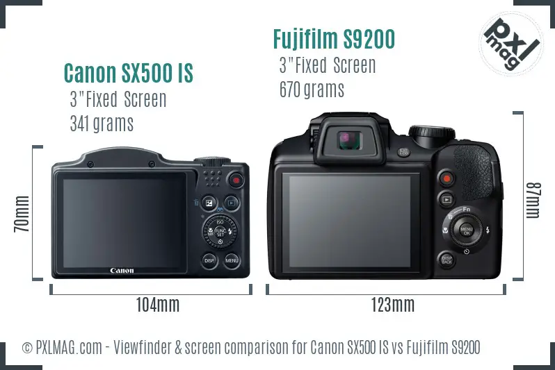 Canon SX500 IS vs Fujifilm S9200 Screen and Viewfinder comparison