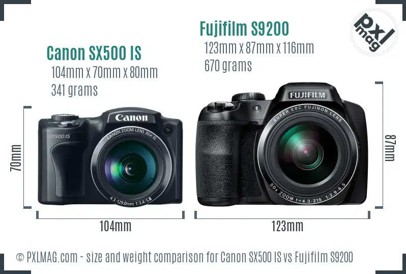 Canon SX500 IS vs Fujifilm S9200 size comparison