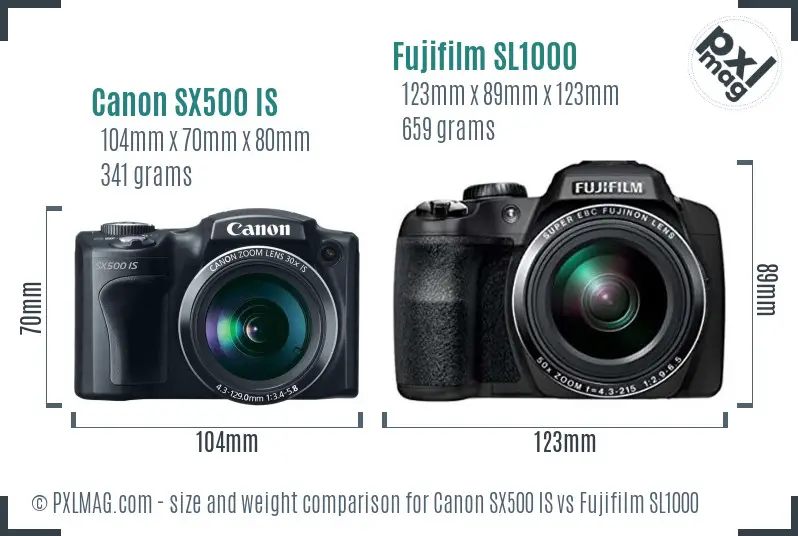 Canon SX500 IS vs Fujifilm SL1000 size comparison