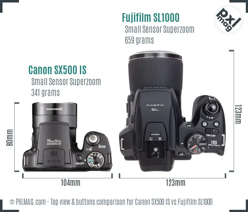 Canon SX500 IS vs Fujifilm SL1000 top view buttons comparison