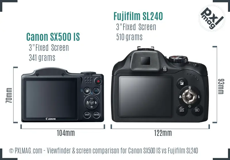 Canon SX500 IS vs Fujifilm SL240 Screen and Viewfinder comparison