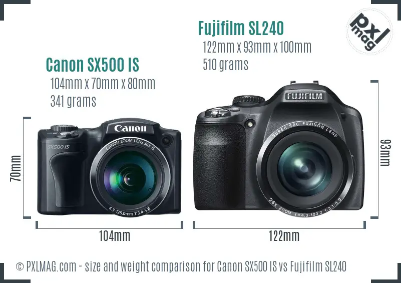 Canon SX500 IS vs Fujifilm SL240 size comparison