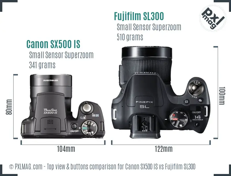 Canon SX500 IS vs Fujifilm SL300 top view buttons comparison