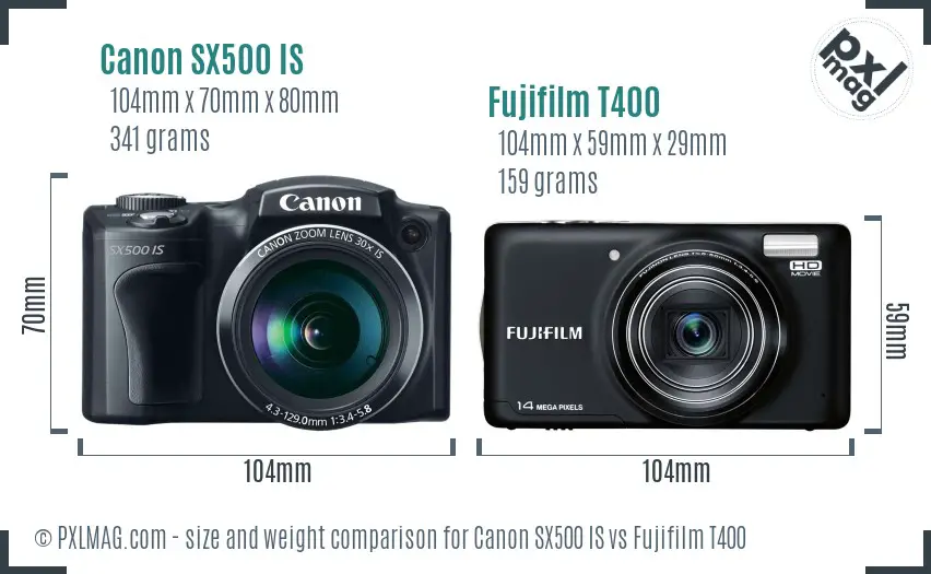 Canon SX500 IS vs Fujifilm T400 size comparison Canon SX500 IS vs Fujifilm T400 size comparison