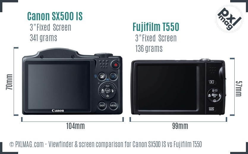 Canon SX500 IS vs Fujifilm T550 Screen and Viewfinder comparison