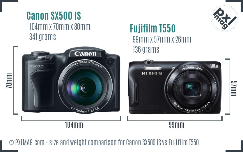 Canon SX500 IS vs Fujifilm T550 size comparison Canon SX500 IS vs Fujifilm T550 size comparison
