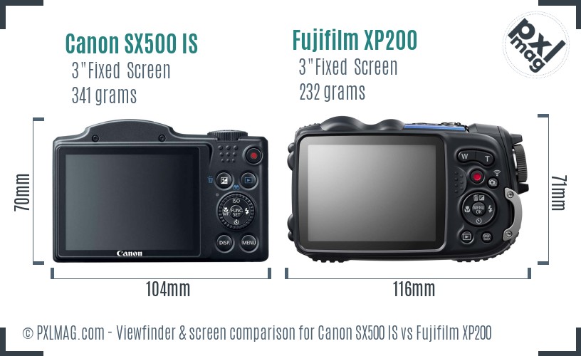 Canon SX500 IS vs Fujifilm XP200 Screen and Viewfinder comparison