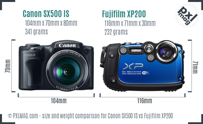 Canon SX500 IS vs Fujifilm XP200 size comparison