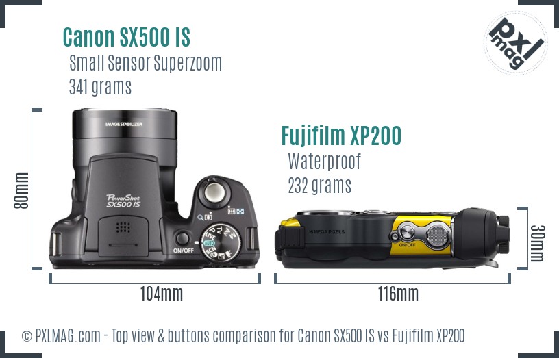 Canon SX500 IS vs Fujifilm XP200 top view buttons comparison