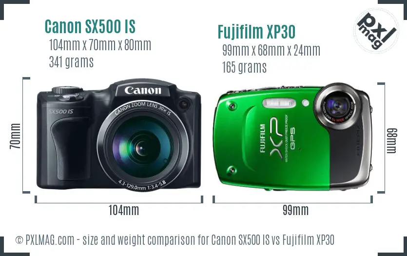 Canon SX500 IS vs Fujifilm XP30 size comparison