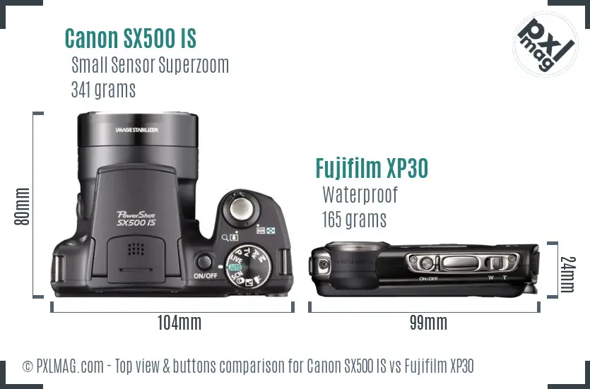 Canon SX500 IS vs Fujifilm XP30 top view buttons comparison