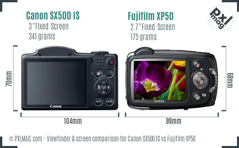 Canon SX500 IS vs Fujifilm XP50 Screen and Viewfinder comparison