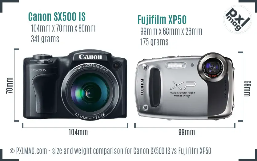 Canon SX500 IS vs Fujifilm XP50 size comparison