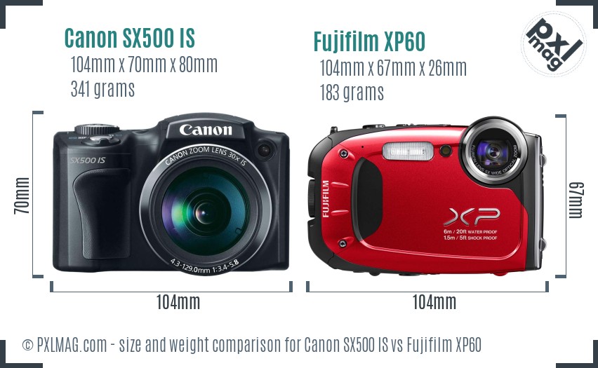 Canon SX500 IS vs Fujifilm XP60 size comparison Canon SX500 IS vs Fujifilm XP60 size comparison