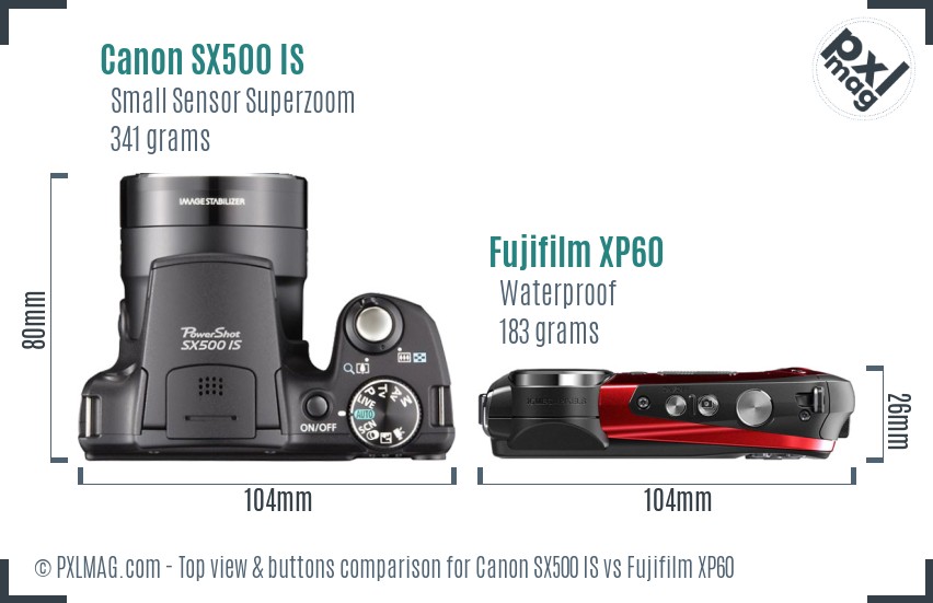 Canon SX500 IS vs Fujifilm XP60 top view buttons comparison