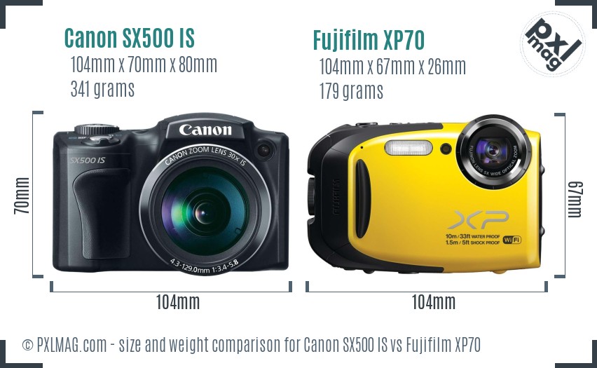 Canon SX500 IS vs Fujifilm XP70 size comparison