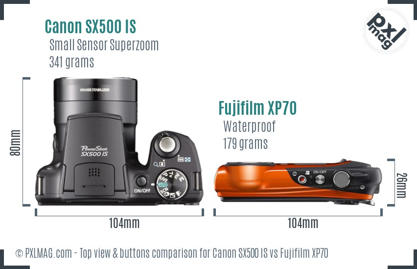 Canon SX500 IS vs Fujifilm XP70 top view buttons comparison