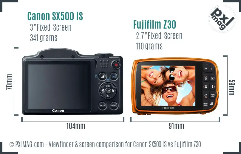 Canon SX500 IS vs Fujifilm Z30 Screen and Viewfinder comparison