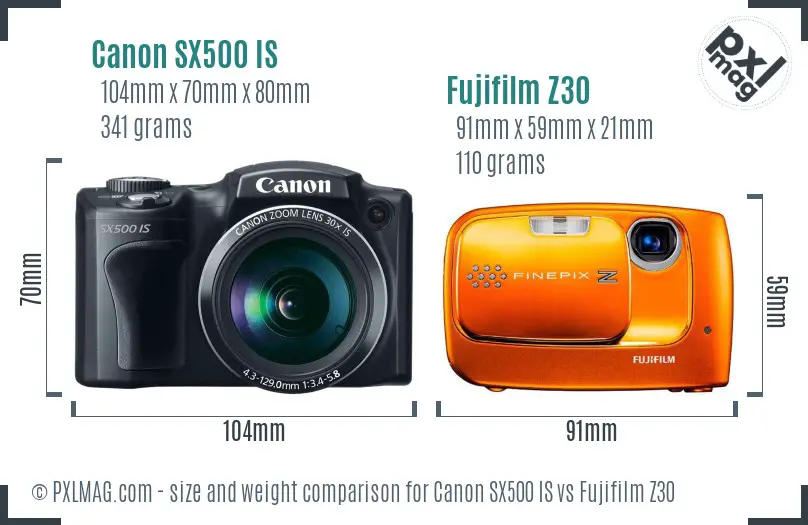 Canon SX500 IS vs Fujifilm Z30 size comparison