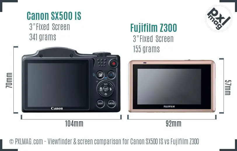 Canon SX500 IS vs Fujifilm Z300 Screen and Viewfinder comparison