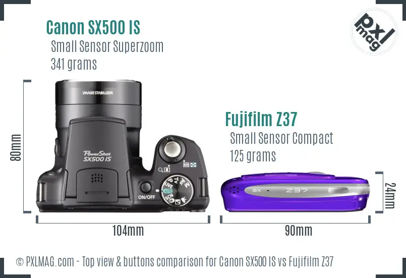 Canon SX500 IS vs Fujifilm Z37 top view buttons comparison