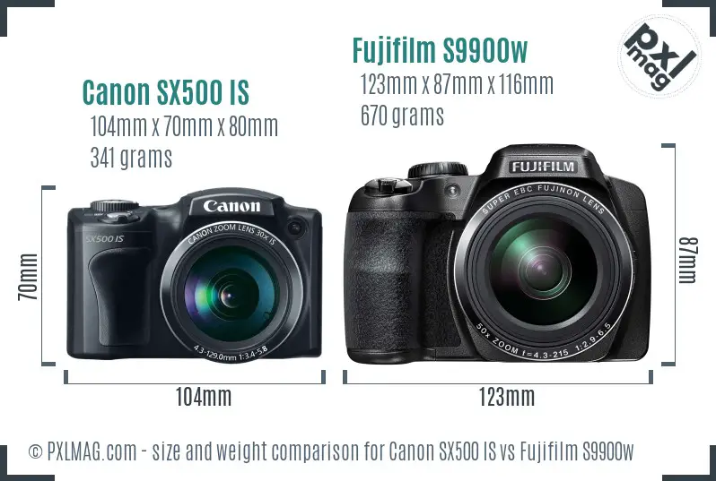Canon SX500 IS vs Fujifilm S9900w size comparison