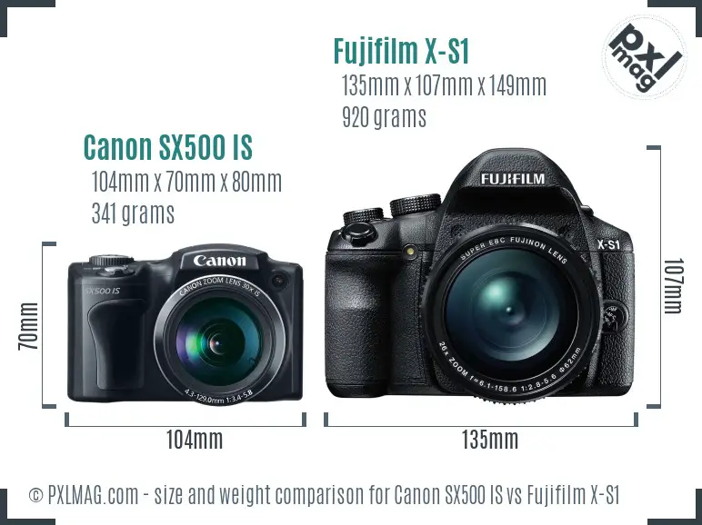 Canon SX500 IS vs Fujifilm X-S1 size comparison