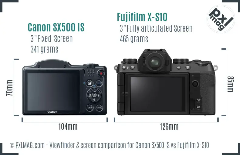 Canon SX500 IS vs Fujifilm X-S10 Screen and Viewfinder comparison