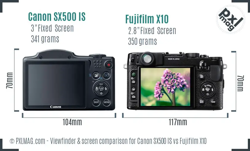 Canon SX500 IS vs Fujifilm X10 Screen and Viewfinder comparison