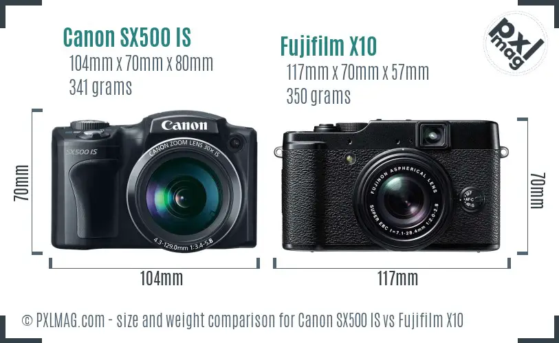 Canon SX500 IS vs Fujifilm X10 size comparison