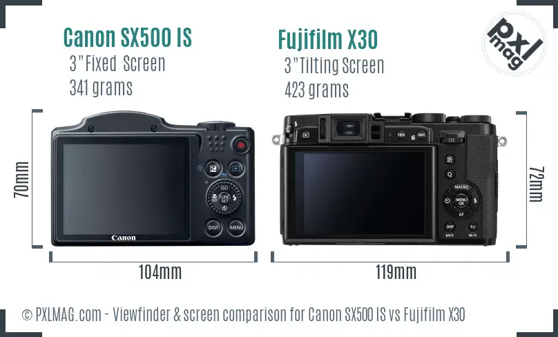 Canon SX500 IS vs Fujifilm X30 Screen and Viewfinder comparison