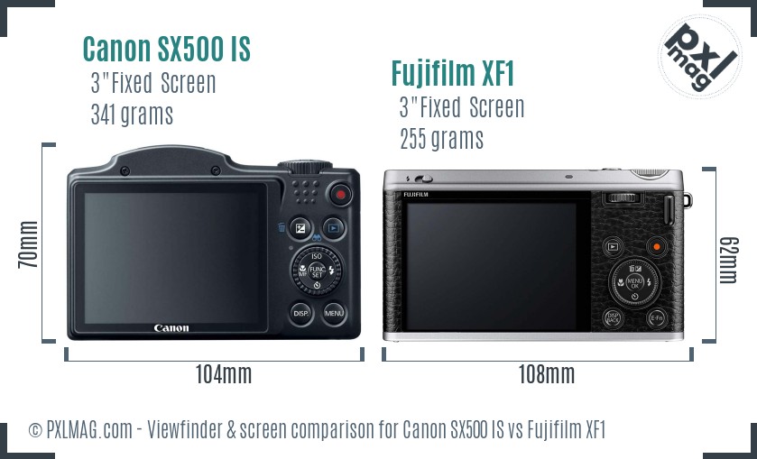 Canon SX500 IS vs Fujifilm XF1 Screen and Viewfinder comparison
