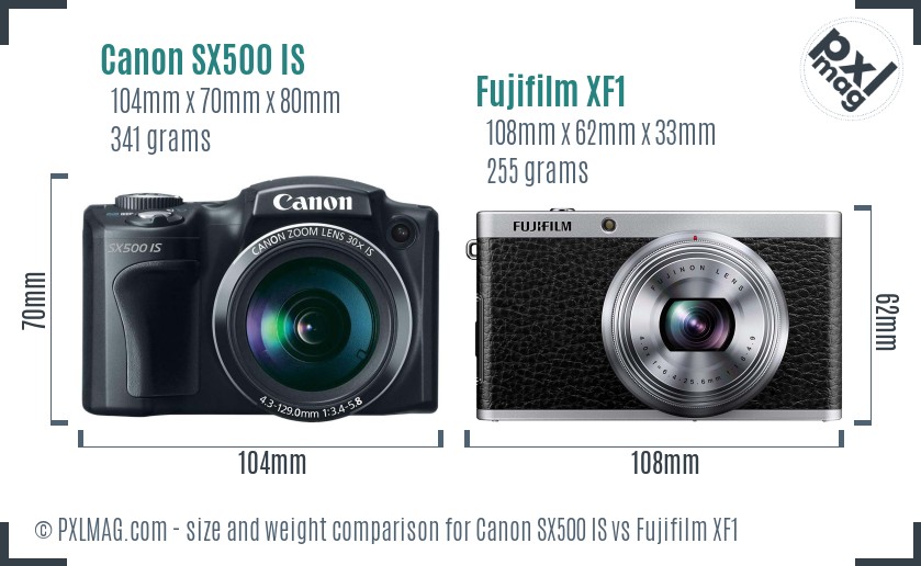 Canon SX500 IS vs Fujifilm XF1 size comparison