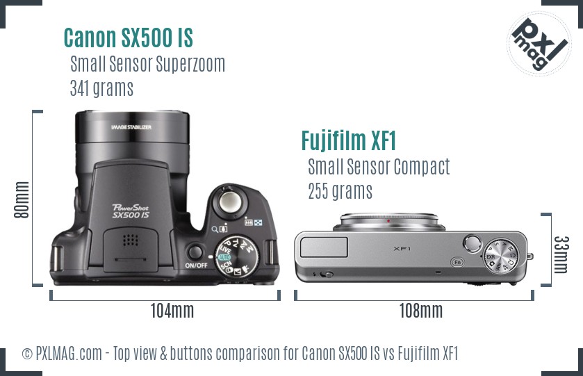 Canon SX500 IS vs Fujifilm XF1 top view buttons comparison