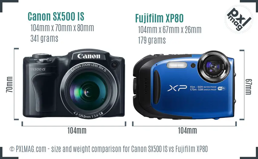 Canon SX500 IS vs Fujifilm XP80 size comparison