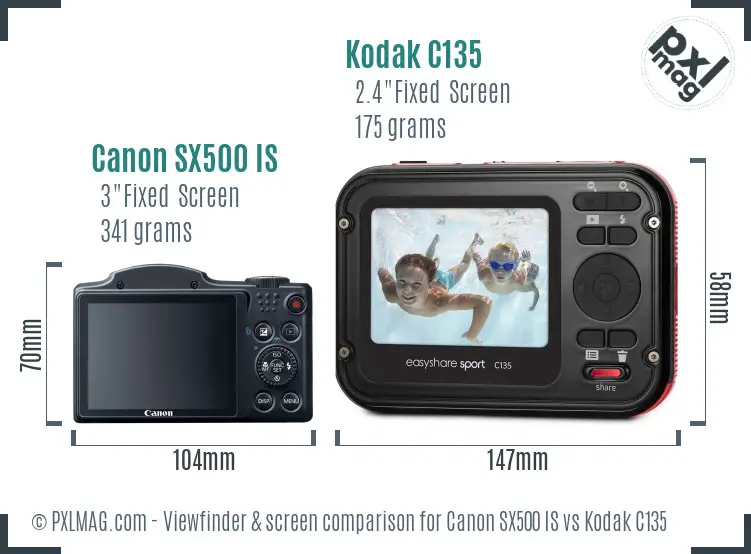 Canon SX500 IS vs Kodak C135 Screen and Viewfinder comparison