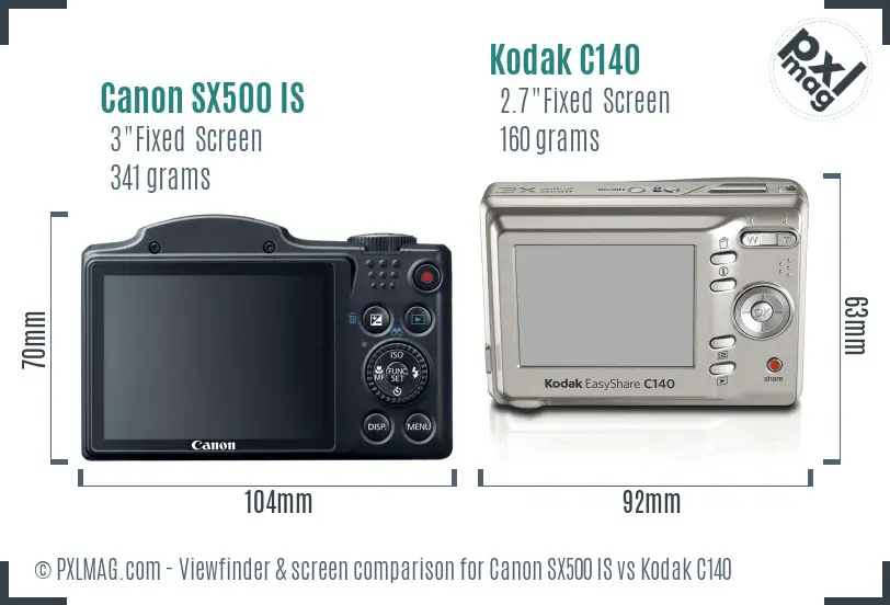 Canon SX500 IS vs Kodak C140 Screen and Viewfinder comparison