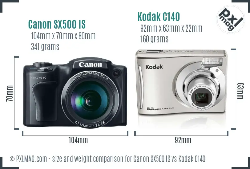 Canon SX500 IS vs Kodak C140 size comparison