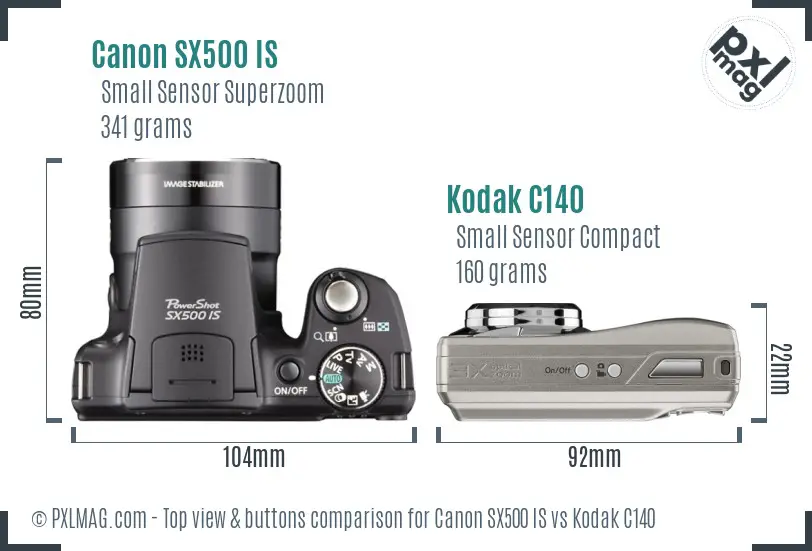 Canon SX500 IS vs Kodak C140 top view buttons comparison