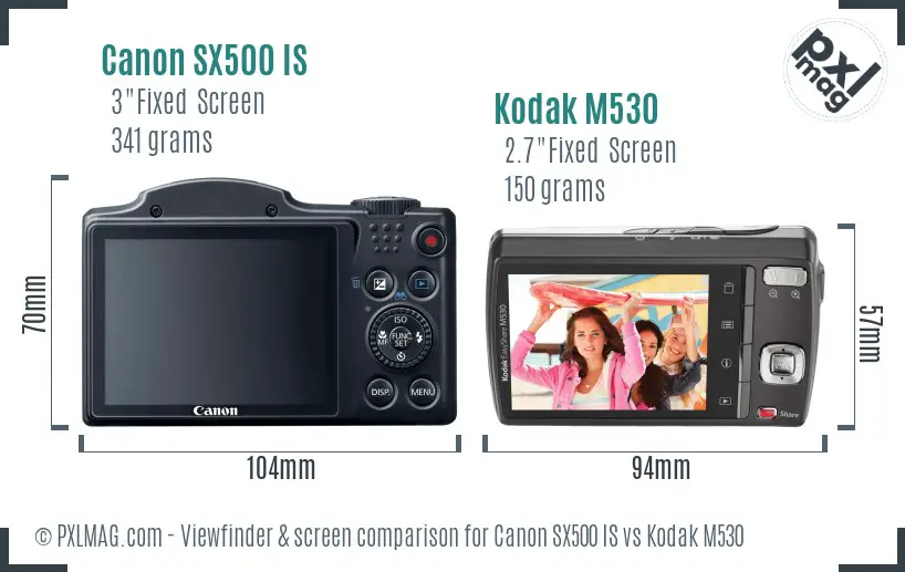 Canon SX500 IS vs Kodak M530 Screen and Viewfinder comparison