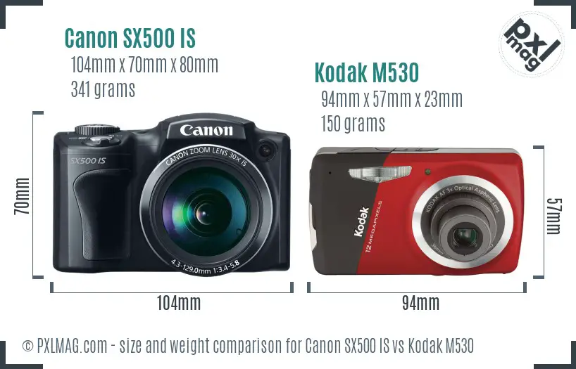 Canon SX500 IS vs Kodak M530 size comparison