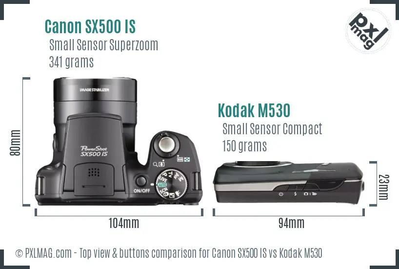 Canon SX500 IS vs Kodak M530 top view buttons comparison