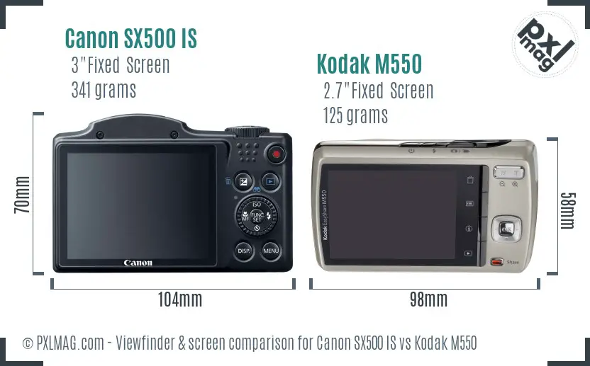 Canon SX500 IS vs Kodak M550 Screen and Viewfinder comparison Canon SX500 IS vs Kodak M550 Screen and Viewfinder comparison