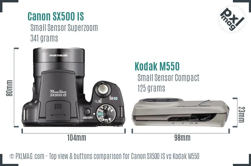 Canon SX500 IS vs Kodak M550 top view buttons comparison Canon SX500 IS vs Kodak M550 top view buttons comparison