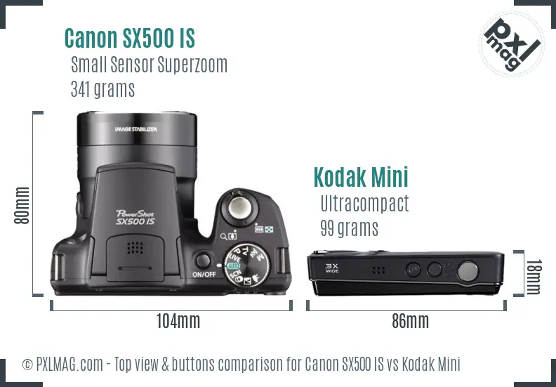 Canon SX500 IS vs Kodak Mini top view buttons comparison