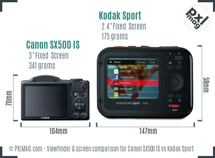 Canon SX500 IS vs Kodak Sport Screen and Viewfinder comparison