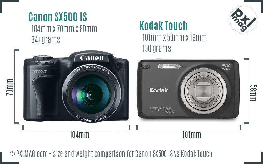 Canon SX500 IS vs Kodak Touch size comparison